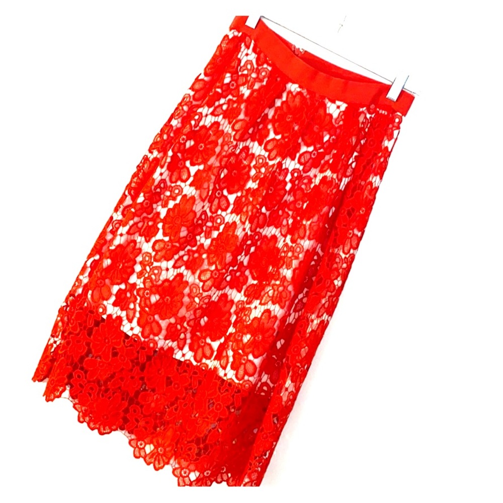 Red orange midi skirt size 2 - LOOKS SO GOOD ON